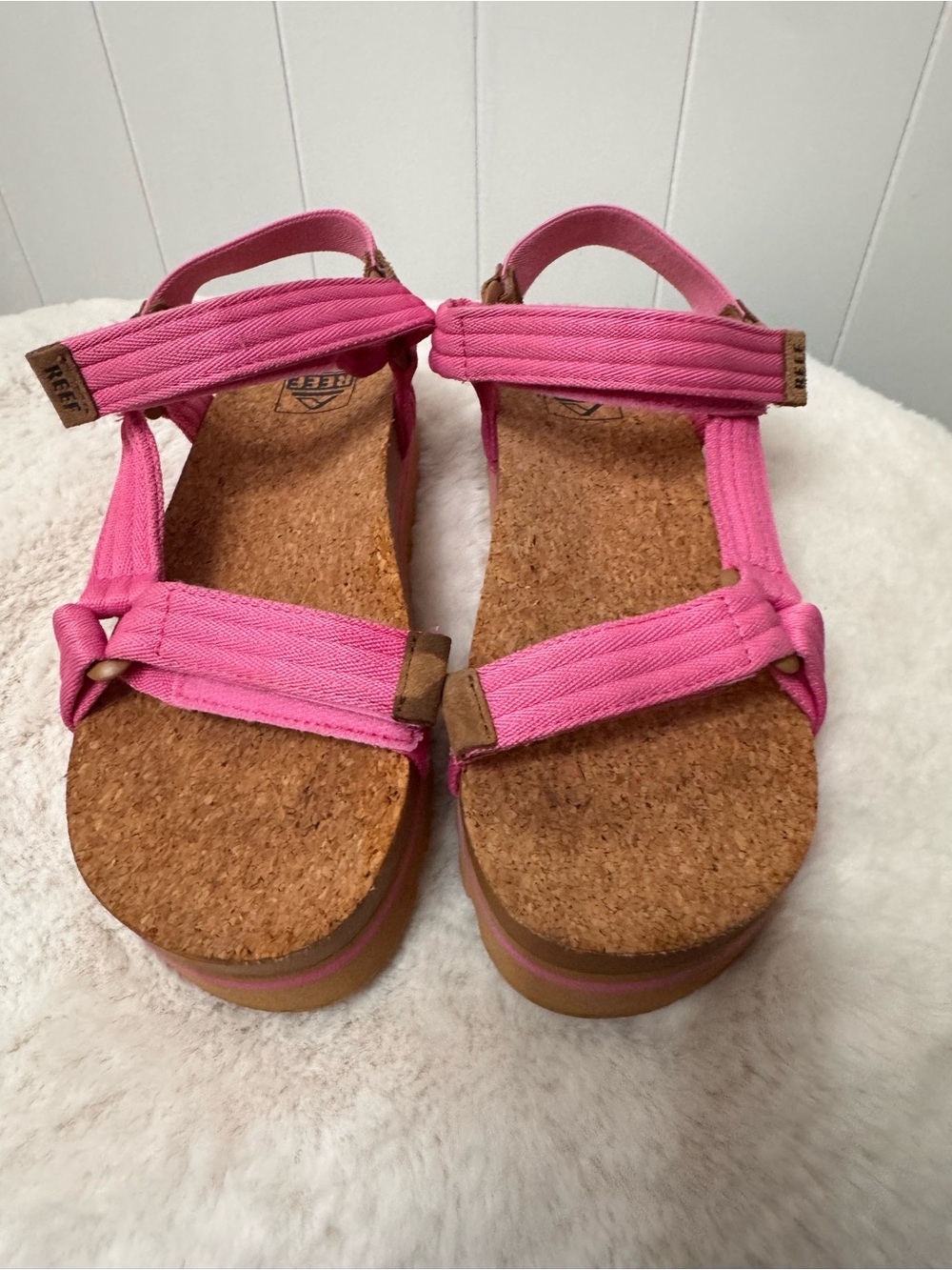 Reef Pink Fabric Cork Platform Sandals